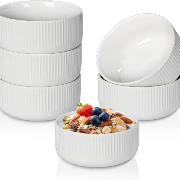 Ceramic bowls for Kitchen - Set of 6, 14 oz Cereal Bowl Set, 4.5" Small Soup Bowls, White Ceramic Bowls for Dessert, Salad, Pasta, Soup etc, Microwave, Dishwasher & Oven Safe