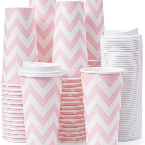 100 PACK 20OZ Disposable Coffee Cups with Lids, To Go Coffee Cups with Lids Leak Proof, Pink Paper Cups for Cold/Hot Beverage Chocolate Cocoa for Home Office Party