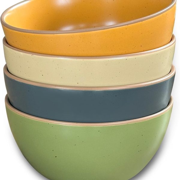 Ceramic Artisan Matte Bowls For Kitchen 28oz - Bowl Set of 4 - For Cereal, Salad, Pasta, Soup, Dessert etc - Dishwasher, Microwave, and Oven Safe - For Breakfast, Lunch and Dinner -