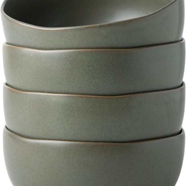 Stoneware Cereal Bowls for Kitchen, 28oz Large Ceramic Soup Bowls Set of 4 for Meal,Snacks,Soup, Oven, Microwave&Dishwasher safe Kitchen Bowls with Wavy Rim, Reactive Glaze Matte