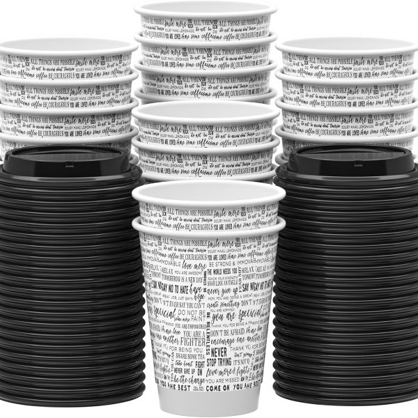 Disposable Paper Coffee Cups with Lids, 100 pack 12 oz Double Wall Paper Cups, Insulated Takeaway To Go Hot Drinking Cups for Home Office Travel Wedding Party Supply