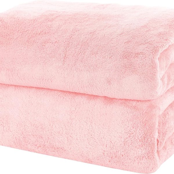 2 Pack Premium Bath Towel Set - Quick Drying - Microfiber Coral Velvet Highly Absorbent Towels - Multipurpose Use as Bath Fitness, Bathroom, Shower, Sports, Yoga Towel (Pink)