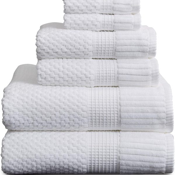 100% Pure Cotton 6-Piece Bath Towel Set | White Towels | Oeko-TEX® Standard 100 Certified | Soft, Absorbent, & Quick-Drying | Includes 2 Bath Towels, 2 Hand Towels, and 2 Washcloths | Matching Collection